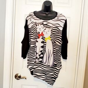 Vintage Jackets Galore By John Farah Cat Print Top XL